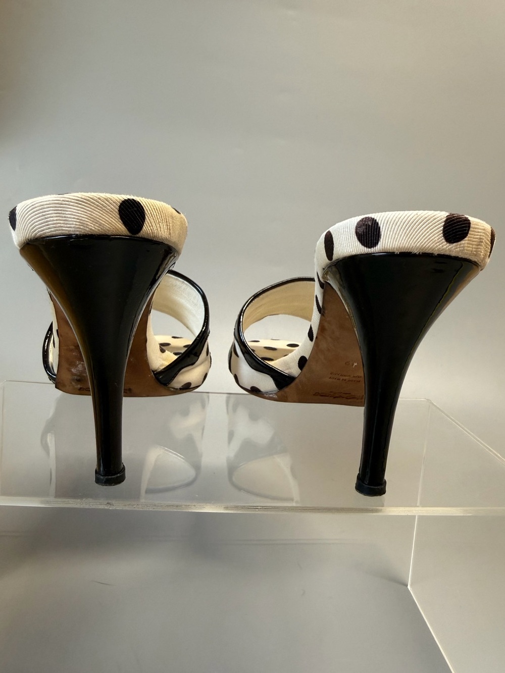 Yves Saint Laurent Black and White Polka Dot Slide Sandals - Picture 5 of 10